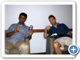 Anshuman and Chris enjoy a relaxing cola after stuffing themselves at the buffet