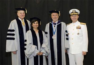 Left to right: William A. Wulf, president of the National Academy of Engineering; Padmasree Warrior, executive vice president and chief technology officer, Motorola Inc.; Jerry M. Hultin, president, Polytechnic University; Admiral Edmund P. Giambastiani Jr., vice chairman of the Joint Chiefs of Staff.