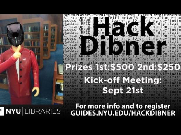Hack Dibner poster with librarian action figure