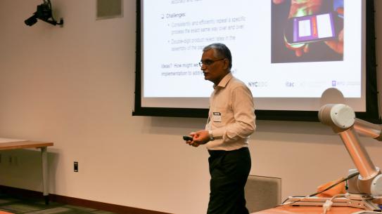 Professor Vikram Kapila shared insight into the benefits of robots as manufacturing solutions. 