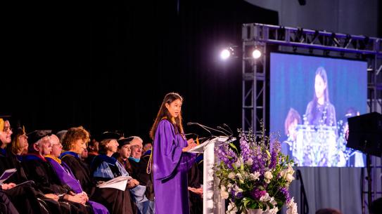 Florence Tong, NYU Tandon Student Council President, addresses the incoming class