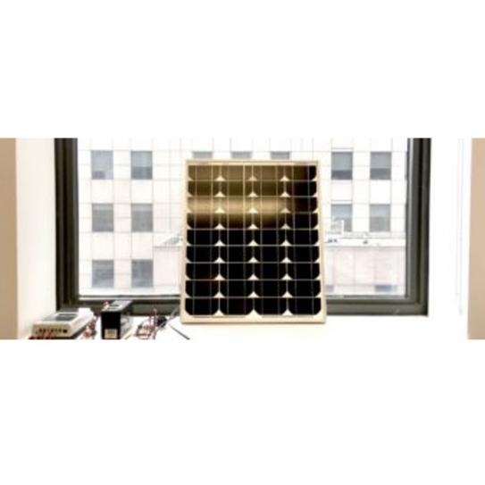 a solar panel propped against a window