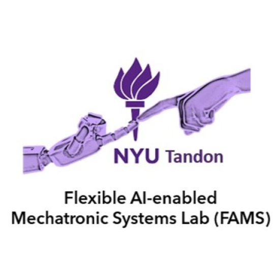 Two purple hands reaching toward the NYU torch logo across the diagonal with the team name across the bottom