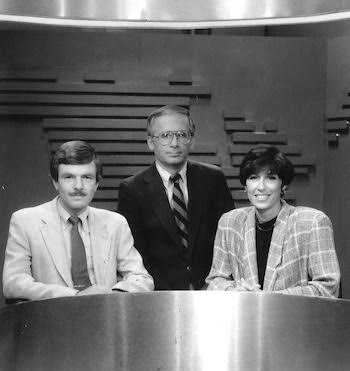 Alum Joan Von Ahn seated next to co-anchors on set