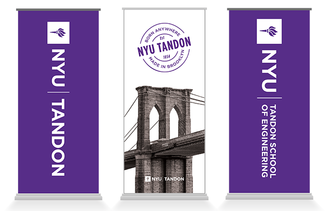 three examples of retractable Tandon branded banners