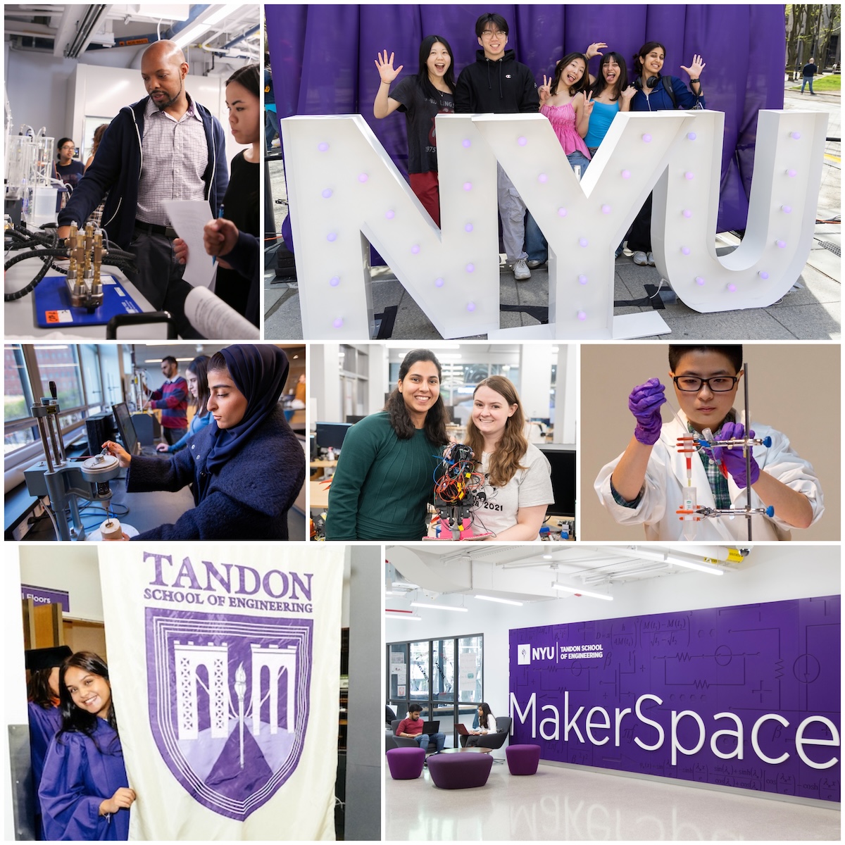 a collage of photos of students representing Tandon 