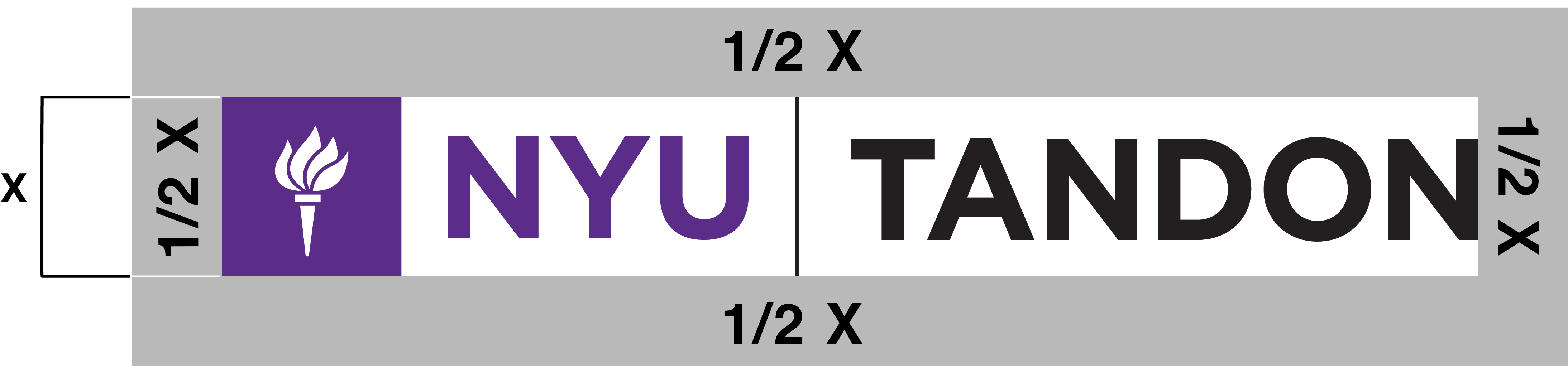 NYU Tandon Logo with 0.5x clearspace guidelines