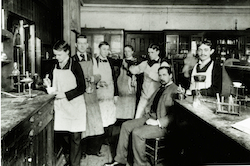 An engineering class in a chemical lab in 1894