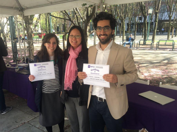 Jin Montclare flanked by second place winners, Devorah Weisel (left) and Meshal Alhathal