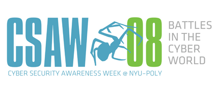 Cyber Security Awareness Week 2008 Logo with Spider and Text Reading Battles in the Cyber World