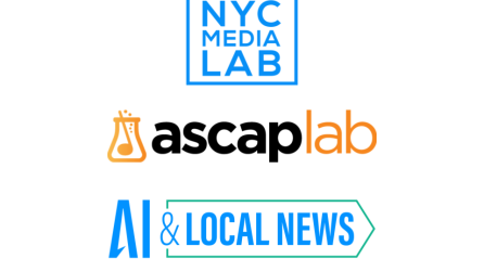 text logos of “NYC Media Lab,” “ascap lab” and “AI & Local News”
