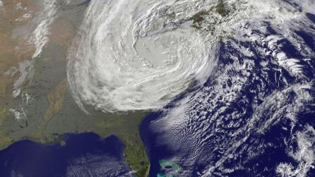 NASA satellite image showing Hurricane Sandy off the East Coast of the United States.