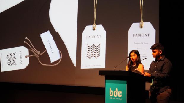 Pooja Patel and Pratik Jain present Fabiont at the 2018 Biodesign Summit
