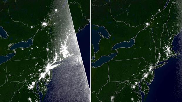 satellite images comparing light before and after blackout of 2003 