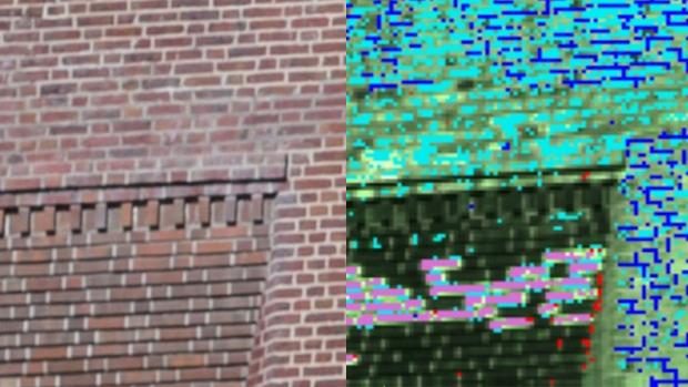 a photograph of a brick wall with the hyperspectral data next to it.