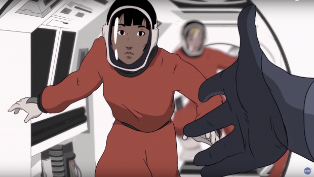 a still from animated video depicting astronaut 