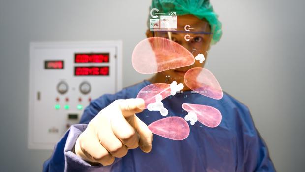 surgeon interacting with virtual screen