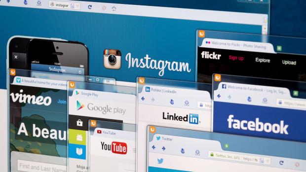 Many tabs of social media platforms open on a screen