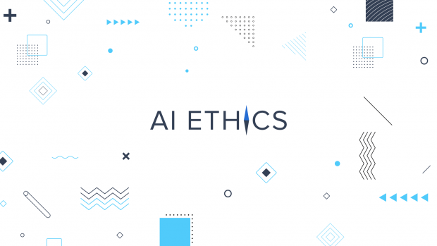 Background shapes with text reading "AI Ethics."