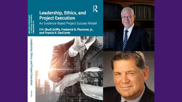 Leadership, Ethics and Project Execution Book cover, alongside Fletcher Griffis and Francis DarConte