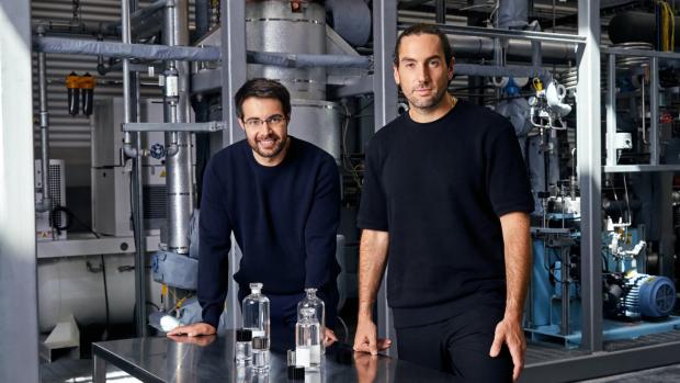 two men posing in chem lab