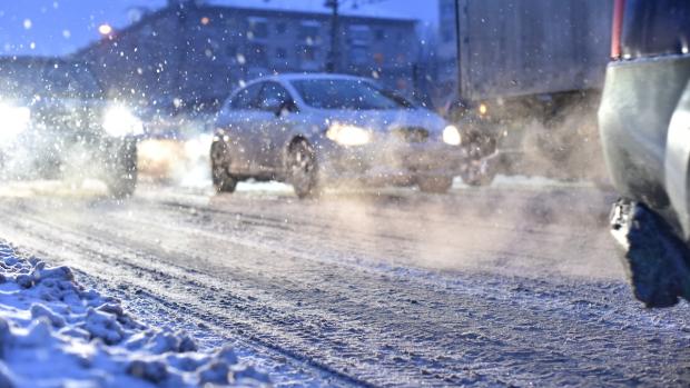 a snowy road during a blizzard