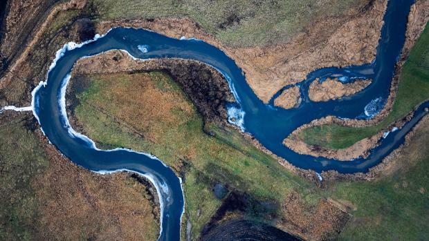 Overhead view of a winding river