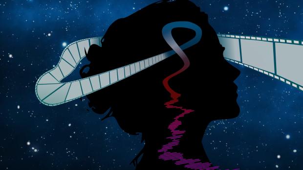 Illustration of a silhouette watching a movie and speaking