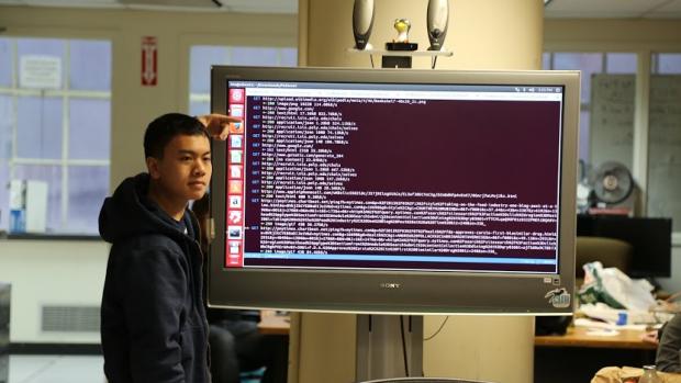 Student with large screen