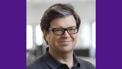 Headshot of Yann LeCun with purple side borders