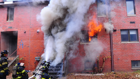 brick row homes on fire