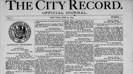 Front page of the 1st edition of City Record 