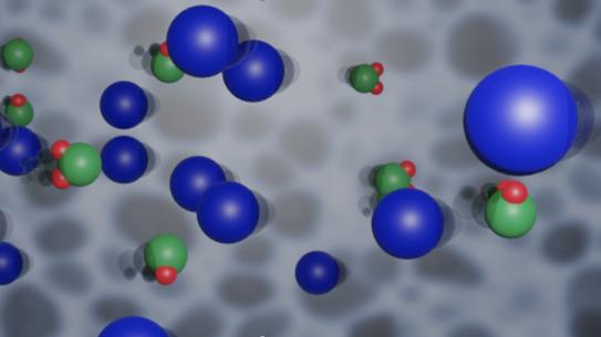 Image of ions in blue, green and red.