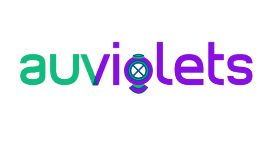 Text "AUVIOLETS" with a submarine icon in the "O"
