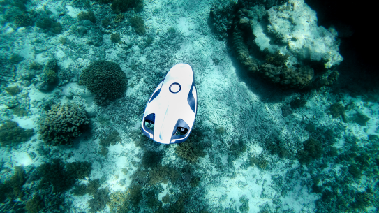 Underwater drone on the sea bed.