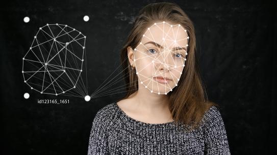 Woman with her face tracked using AI