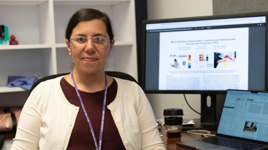 Woman professor in office in front of computer screen