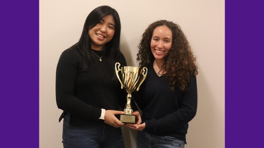 Grace Chang and Andrea González holding their Brad Smith Memorial Tournament semifinals trophy