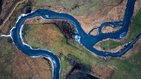 Overhead view of a winding river