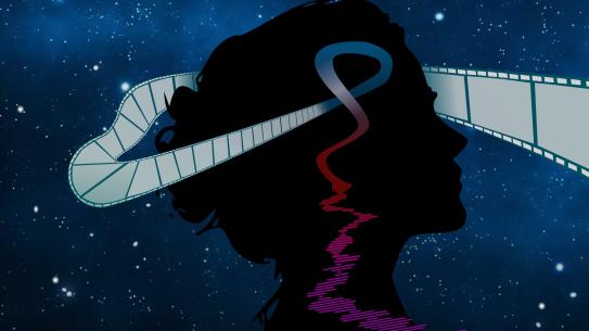 Illustration of a silhouette watching a movie and speaking
