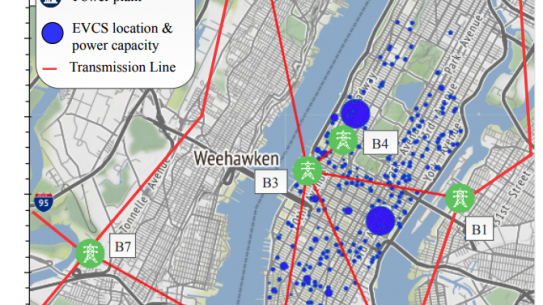 Map of Manhattan featuring locations of power stations and other related infrastructure.