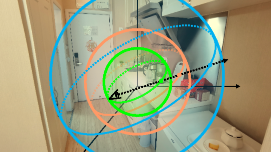 kitchen with circle pathways superimposed