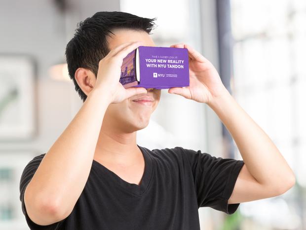 Student using virtual reality glasses