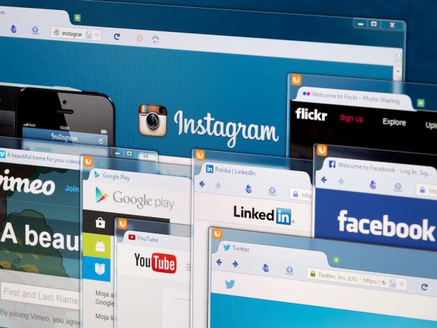 Many tabs of social media platforms open on a screen