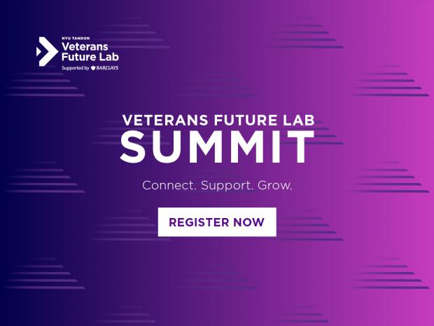 Purple banner with Veterans Future Lab Summit and Connect Support Grow 