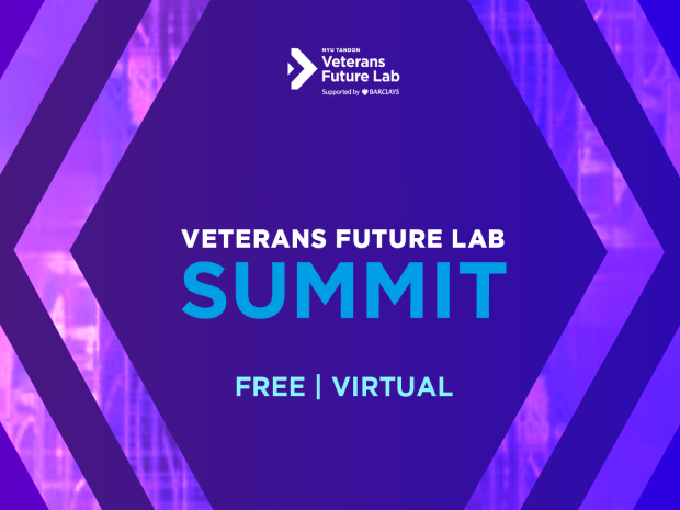 Purple graphic featuring VFL logo, Veterans Future Lab Summit. Free and virtual. 