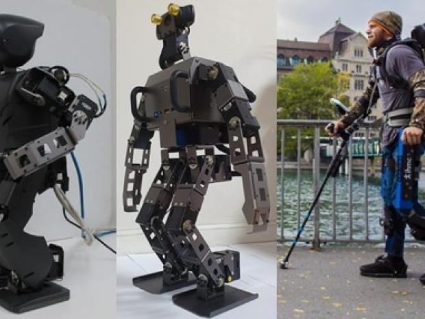 Two complex, agile robots compared to the dynamics of a human walking