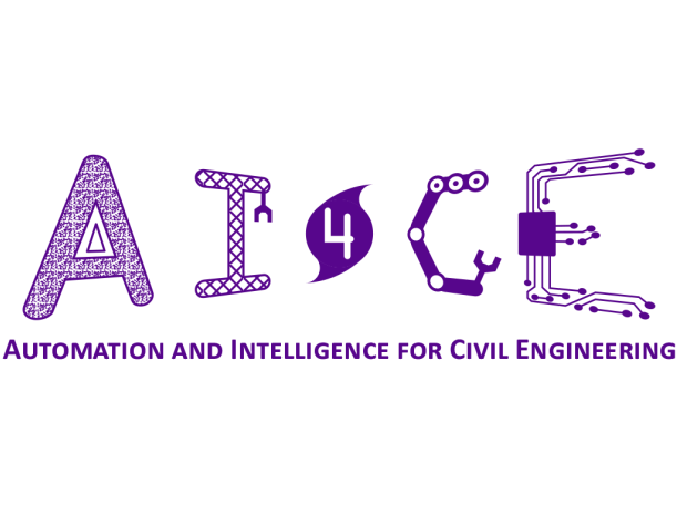 AI4CE logo: letters written in engineering related drawings