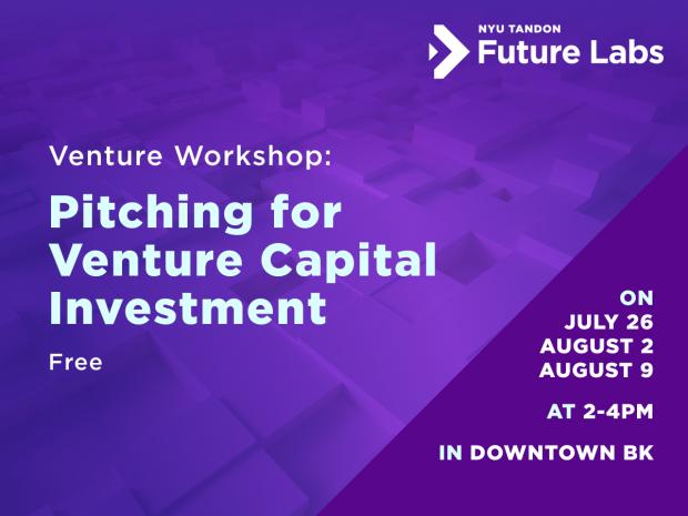 Purple background. Venture Workshop by Future Labs on Pitching for Investment
