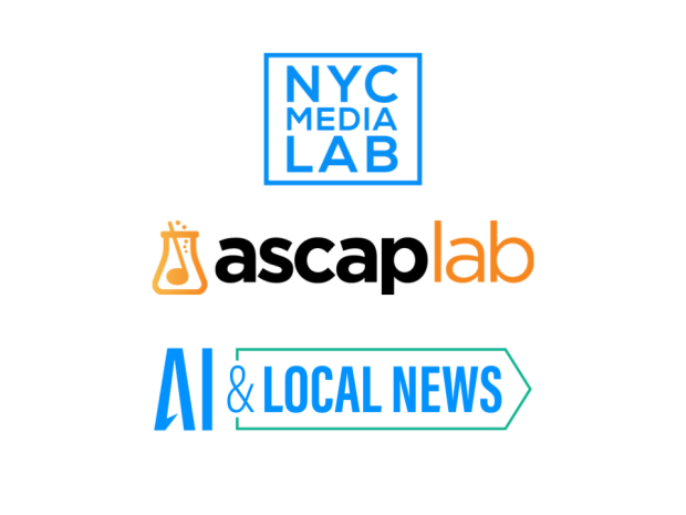text logos of “NYC Media Lab,” “ascap lab” and “AI & Local News”